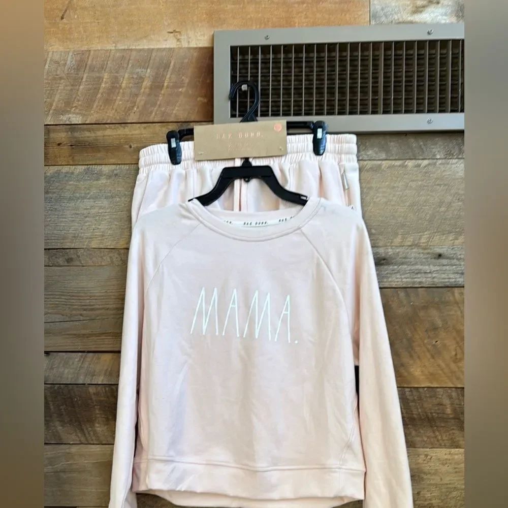 Rae Dunn Pink 'MAMA' Sweatshirt and Joggers Shorts w / pockets top S bottoms L - Picture 4 of 6